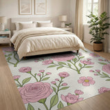 Blush Pink Rose Blossom Floral Area Rug