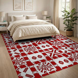 Bold Red White Southwestern Geometric Area Rug