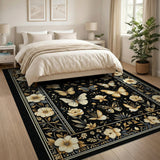Gold Butterfly Floral Black Area Rug