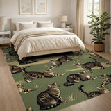 Playful Tabby Cats on Green Meadow Rug