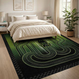 Green Winding Track Racing Area Rug