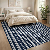 Bold Navy White Vertical Stripe Area Rug