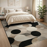 Black White Overlapping Circles Geometric Rug