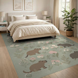 Capybara Floral Green Washable Area Rug