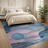 Abstract Wavy Blue Pink Grey Area Rug