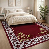 Ornate Maroon Floral Border Area Rug
