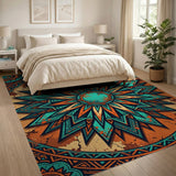 Teal Sunburst Mandala Heritage Area Rug