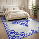 Vintage Blue Ornate Floral Medallion Rug