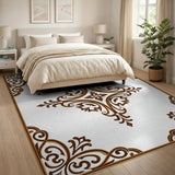 Ornate Brown Floral Frame Area Rug