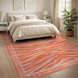 Orange Tiger Stripe Tribal Area Rug