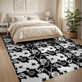 Black White Skull Star Moon Geometric Rug