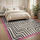 Beige and Neutral Geometric Maze Line Art Area Rug