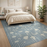 Navy Blue Geometric Grid Geometric Modern Area Rug