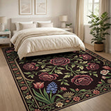 Burgundy Rose Persian Floral Area Rug