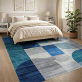 Blue and Teal Geometric Modern Blue Teal Geometric Abstract Area Rug
