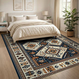 Navy Ivory Geometric Heritage Tribal Rug