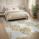 Gold Abstract Floral Line Art Area Rug