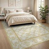 Elegant Gold Floral Vine Cream Area Rug