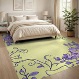 Purple Floral Vintage Area Rug on Yellow