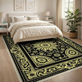 Traditional Persian Gold and Silver Ornate Black Gold Persian Area Rug