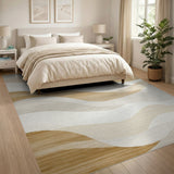 Abstract Area Beige Layered Wave Abstract Area Rug