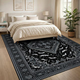 ODIKA Gothic Bat Medallion Washable Area Rug, Low Pile Non-Slip Spooky Carpet