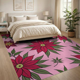 Poinsettia Pink Floral Area Rug