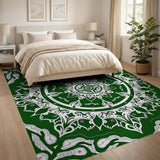 Green Mandala Area Rug with Stylized Fish Motifs