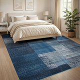 Navy Blue Tribal Patchwork Area Rug