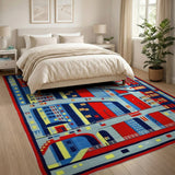 Geometric Cityscape Skyline Area Rug