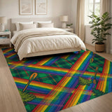 Rainbow Plaid Canoe Paddle Washable Area Rug