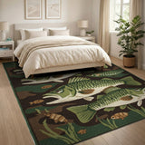 Green Largemouth Bass School Area Rug