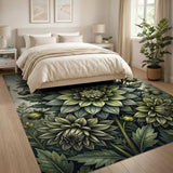 Vintage Green Dahlia Floral Area Rug