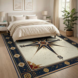 ODIKA Vintage Nautical Compass Rose Washable Area Rug - Non-Slip & Low Pile