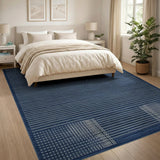 Navy Blue Geometric Stripe Area Rug