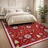 Festive Red Jingle Bells Snowflakes Area Rug