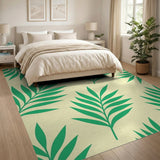 Coastal Beach Vibrant Green Palm Leaf Area Rug