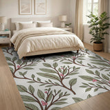 Green Leaf and Pink Berry Floral Area Rug