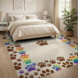 Rainbow Paw Print Beige Area Rug