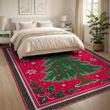 Festive Christmas Tree with Holly Red Area Rug