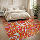 Vibrant Orange Mandala Area Rug