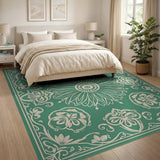 Green Traditional Persian Emerald Green Persian Floral Medallion Rug