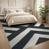 Bold Black White Geometric Chevron Area Rug