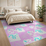 Pink Abstract Face Motif Area Rug