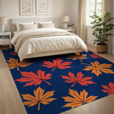Vibrant Maple Leaf Fall Pattern Navy Area Rug