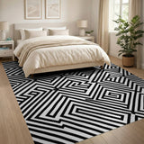 Black and White Maze Black White Geometric Maze Labyrinth Rug