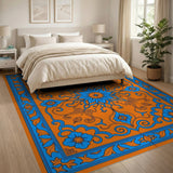 Vibrant Orange Blue Persian Floral Medallion Rug