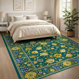 Teal Gold Floral Persian Area Rug