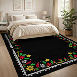 Vibrant Floral Embroidered Border Area Rug