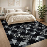 Black White Heritage Tribal Floral Rug